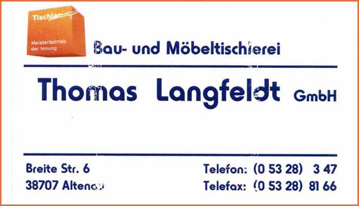 Visitenkarte Bau- und Möbeltischlerei Langfeld klein